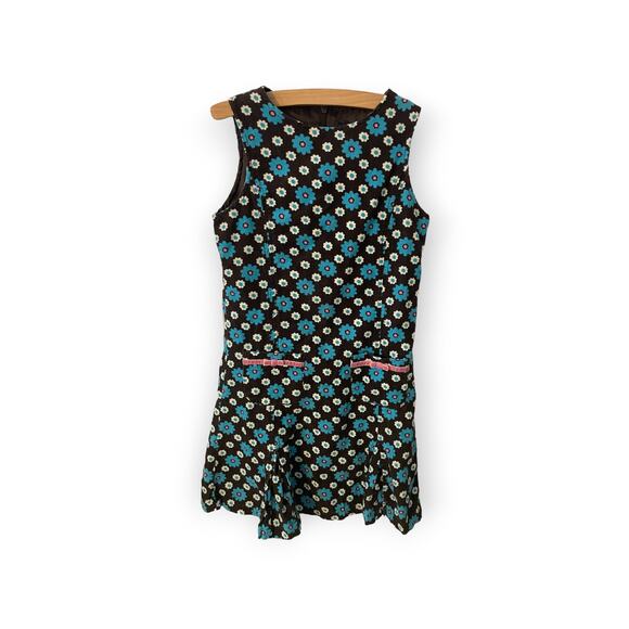 MINI BODEN Girls Size 11-12 Brown teal Corduroy Jumper Dress Floral Zip Up Back - Picture 1 of 3